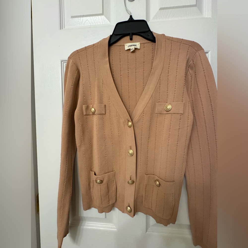 L'AGENCE Cardigan with Gold Tone Buttons and Front Pockets - Picture 13 of 14